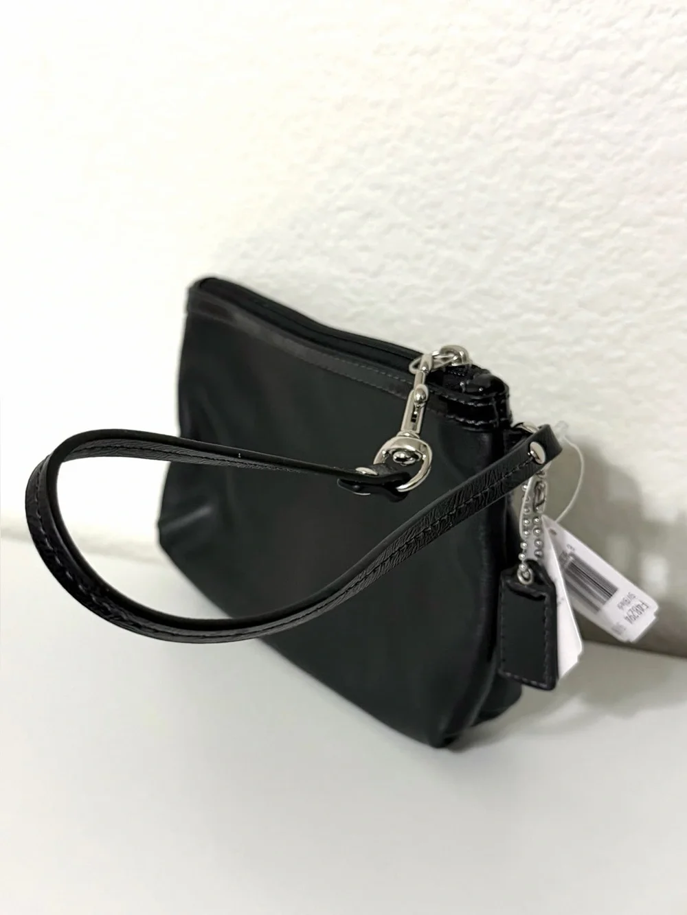 Coach Black Leather Wristlet Mini Bag Clutch w/ Silver-Tone Hardware